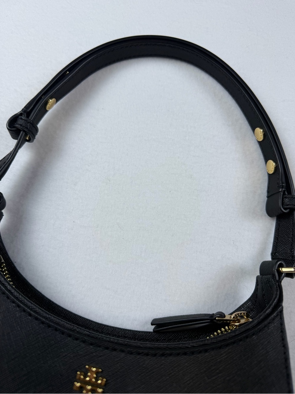 Tory Burch Black Saffiano Leather Small Crescent / Shoulder Bag Gold Hardware - Picture 4 of 13